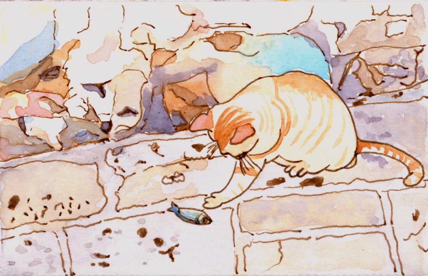 Croatian kitten eating fish